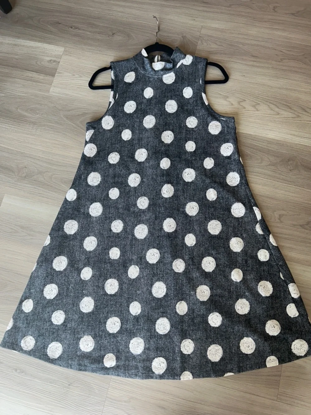 Sleeveless Polka Dot A-Line Dress L Blue White Wedding Summer Career